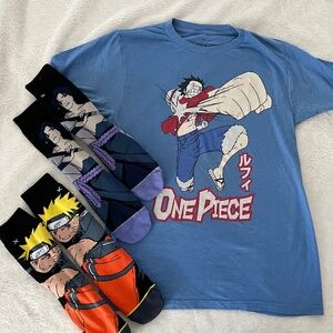 Anime Set - One Piece Shirt & Naruto & Sasuke Socks - adult S